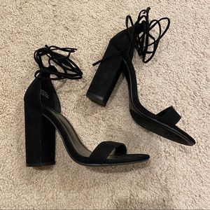 Black Strappy Lace Up Heels - Size 7